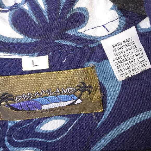 Dreamland Men's Hawaiian Shirt Size L Navy Handmade in Indonesia Rayon Vacation - Picture 7 of 7